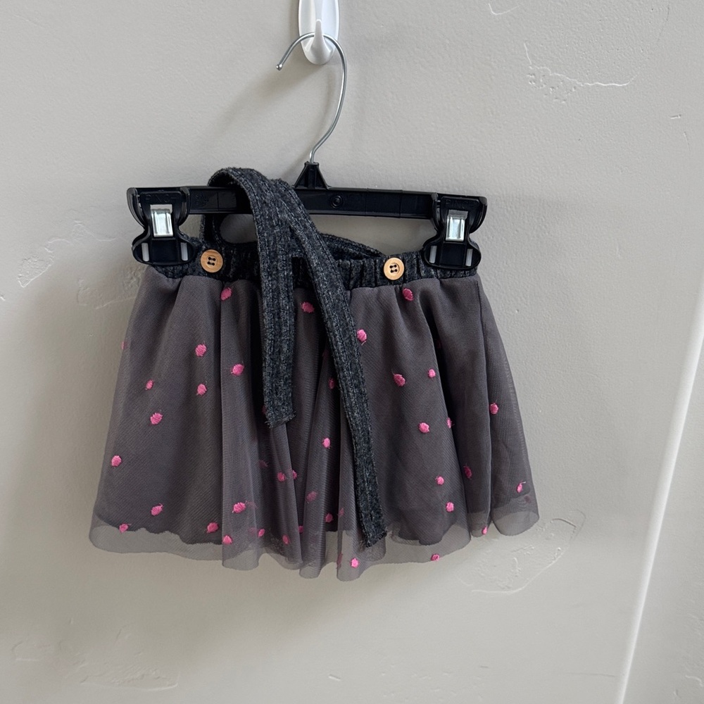 Zara Gray Tulle Skirt with Pink Dot Accents